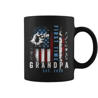 Mens First Time Daddy New Dad Est 2024 Fathers Day Flag Usa Coffee Mug - Thegiftio UK