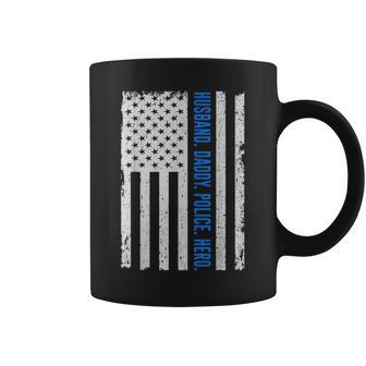 Mens Husband Daddy Police Hero Usa Flag Fathers Day Gifts Coffee Mug - Seseable