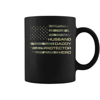 Mens Husband Daddy Protector Hero Fathers Day Camo American Flag T Coffee Mug | Mazezy CA