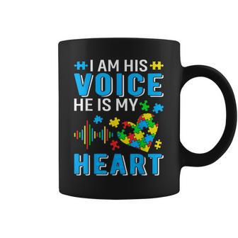 Mens I Am His Voice He Is My Heart Autism Awareness Autism Dad Coffee Mug | Mazezy