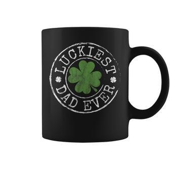 Mens Luckiest Dad Ever Shamrocks Lucky Father St Patricks Day Coffee Mug | Mazezy