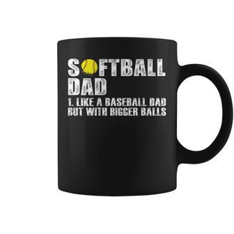 Mens On Back Softball Dad Like A Baseball Dad With Bigger Balls Coffee Mug - Seseable