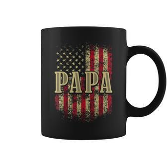 Mens Papa American Flag Patriotic Grandfather Funny Pops Grandpa Coffee Mug | Mazezy