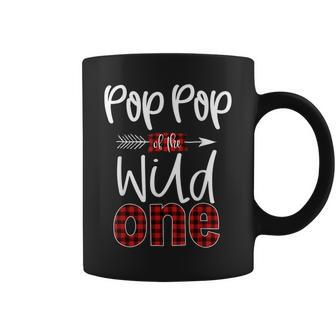 Mens Pop Pop Of Wild One Buffalo Plaid Lumberjack 1St Birthday Coffee Mug - Seseable