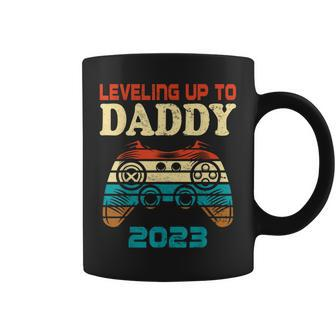 Mens Retro Vintage Leveling Up To Daddy 2023 Promoted To Dad Coffee Mug - Seseable