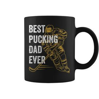 Mens Vintage Best Pucking Dad Ever Retro Funny Hockey Father Coffee Mug - Seseable