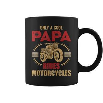 Mens Vintage Father Day Only Papa Rides Motorcycle Cool Biker Dad Coffee Mug - Seseable