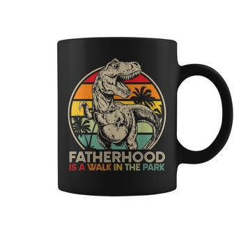 Mens Vintage Fatherhood Is A Walk In The Park Dad T Rex Dinosaur Coffee Mug - Seseable