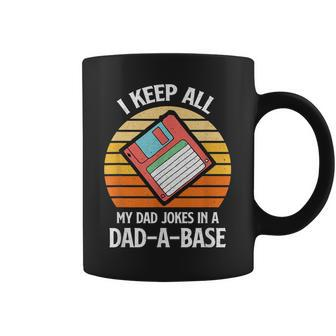 Mens Vintage Fathers Day I Keep All My Dad Jokes In A Dad-A-Base Coffee Mug - Seseable