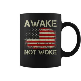 Mens Vintage Old American Flag Awake Not Woke Coffee Mug - Seseable
