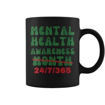 Mental Health Awareness Month Groovy Funny Green Ribbon Gift For Womens Coffee Mug - Thegiftio UK