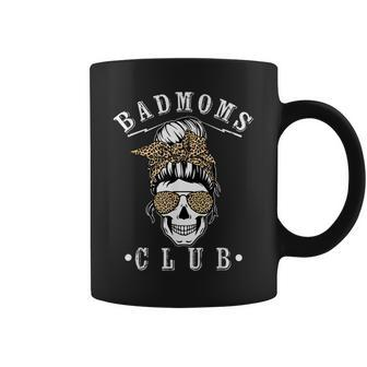 Messy Hair Bun Bandana Skull Leopard Print Bad Moms Club Coffee Mug - Thegiftio UK