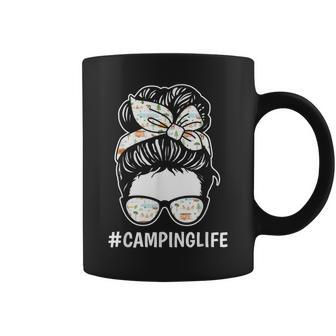 Messy Hair Woman Bun Band Mom Marching Queen Rv Camping Gift Coffee Mug - Thegiftio UK