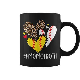 Mom Of Both Leopard Heart Softball Mom Baseball Mothers Day Coffee Mug | Mazezy