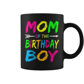 Mom Of The Birthday Boy Glows Retro 80S Party Glow Coffee Mug | Mazezy