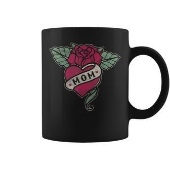Mom Tattoo Heart Red Rose Motorcycle Coffee Mug | Mazezy