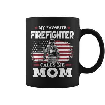 My Favorite Firefighter Calls Me Mom Usa Flag Mother V2 Coffee Mug - Seseable