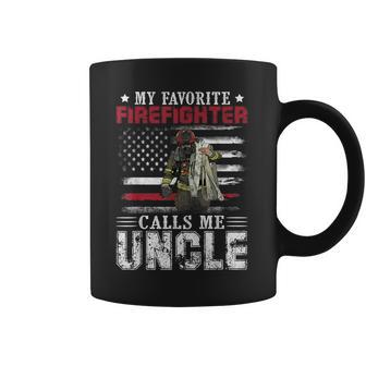 My Favorite Firefighter Calls Me Uncle American Flag Gift Coffee Mug | Mazezy