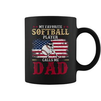 My Favorite Softball Player Calls Me Dad Us Flag Fathers Day Coffee Mug - Thegiftio UK