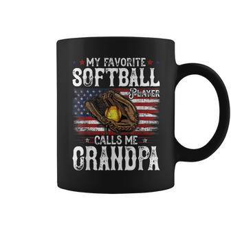 My Favorite Softball Player Calls Me Grandpa American Flag Coffee Mug | Mazezy