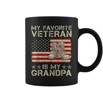 My Favorite Veteran Is My Grandpa Combat Boots American Flag Coffee Mug - Seseable