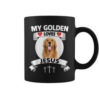 My Golden Retriever Loves Jesus Christian Family Dog Mom Dad Coffee Mug