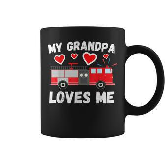 My Grandpa Loves Me Cute Boys Kids Grandson Firetruck Gift Coffee Mug | Mazezy