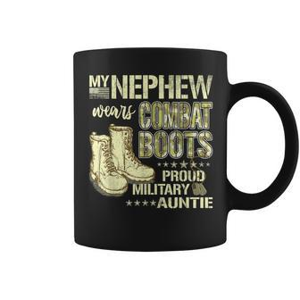 My Nephew Wears Combat Boots Dog Tags Proud Military Auntie Coffee Mug - Seseable
