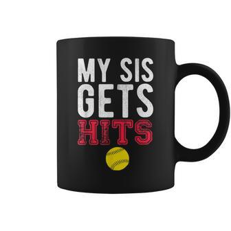 My Sis Gets Hits Softball Brother Sister Gift Coffee Mug | Mazezy