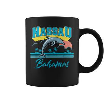 Nassau Bahamas Sunset Palm Tree Dolphin Retro Vacation Coffee Mug - Seseable