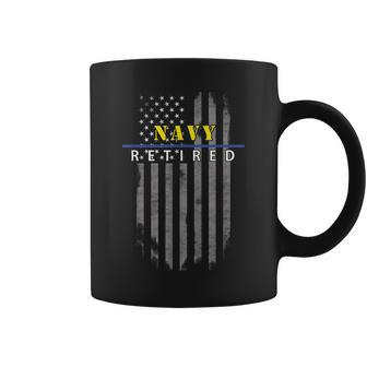 Navy Retired & Us Flag Coffee Mug - Seseable