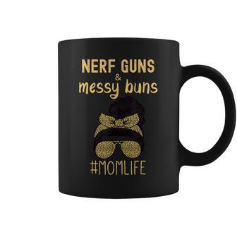Nerf Guns And Messy Buns Funny Momlife  Leopard Print  Coffee Mug