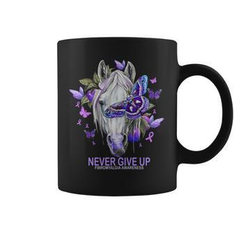 Never Give Up Fibromyalgia Awareness Horse And Flower Shirt Mf Coffee Mug - Thegiftio UK