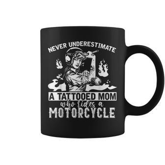 Never Underestimate A Tattooed Mom Motorcycle Biker Coffee Mug | Mazezy