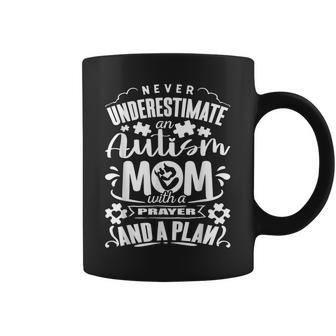 Never Underestimate An Autism Mom Autism Awareness Coffee Mug | Mazezy