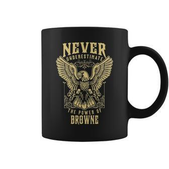 Never Underestimate The Power Of Browne Personalized Last Name Coffee Mug - Seseable