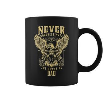 Never Underestimate The Power Of Dad  Personalized Last Name Coffee Mug