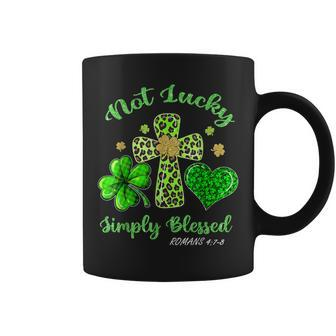 Not Lucky Simply Blessed Leopard Cross Shamrock St Patrick Coffee Mug - Thegiftio UK