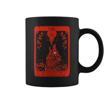 Occult Tarot Card Strength Of Wolf Design Dark Witchcraft Coffee Mug | Mazezy AU