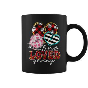 One Loved Ganny Kissing Red Plaid Heart Valentines Day Coffee Mug - Seseable
