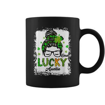 One Lucky Auntie Messy Bun Shamrock St Patricks Day Coffee Mug - Thegiftio