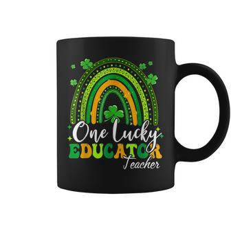 One Lucky Educator Teacher Rainbow Shamrock Patricks Day Coffee Mug - Seseable