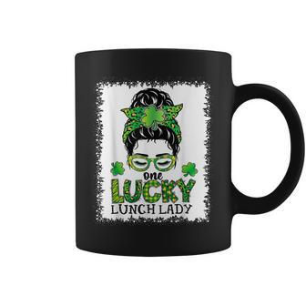 One Lucky Lunch Lady Bleached Messy Bun St Patricks Day Coffee Mug - Seseable