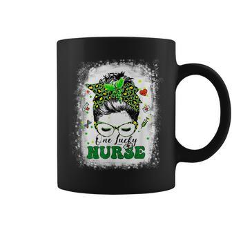 One Lucky Nurse Messy Bun Shamrock St Patricks Day Coffee Mug - Seseable