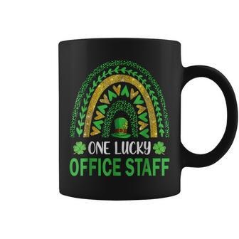 One Lucky Office Staff St Patricks Day Shamrock Rainbow Coffee Mug - Seseable