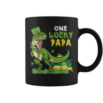 One Lucky Papa Funny St Patricks Day T-Rex Leprechaun Gift Coffee Mug - Seseable
