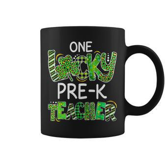 One Lucky Pre K Teacher Shamrock Leopard Plaid Patricks Day Coffee Mug - Seseable