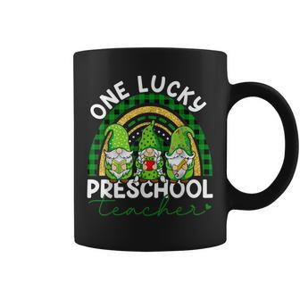 One Lucky Preschool Teacher Gnomes St Patricks Rainbow Coffee Mug - Seseable