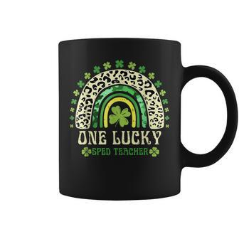 One Lucky Sped Teacher St Patricks Day Leopard Rainbow Coffee Mug - Seseable