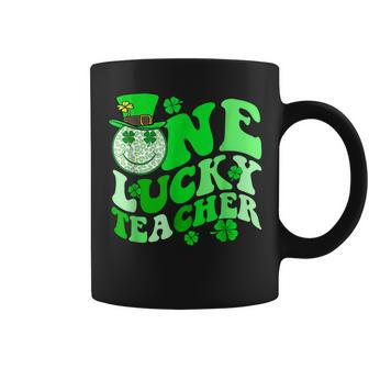 One Lucky Teacher Shamrock Groovy St Patricks Day Coffee Mug - Seseable